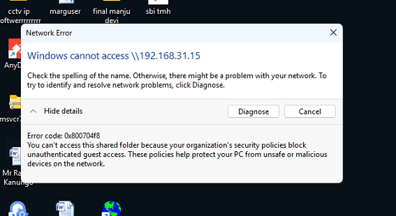 “You can't access this shared folder because your organization's security policies block unauthenticated guest access.”